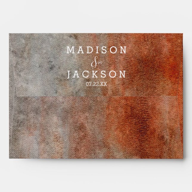 Enveloppe Monogramme Mariage d'aquarelle gris orange d'autom (Dos (Haut rabat))