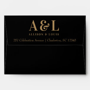 Enveloppe Monogramme mariage minimaliste Black Gold