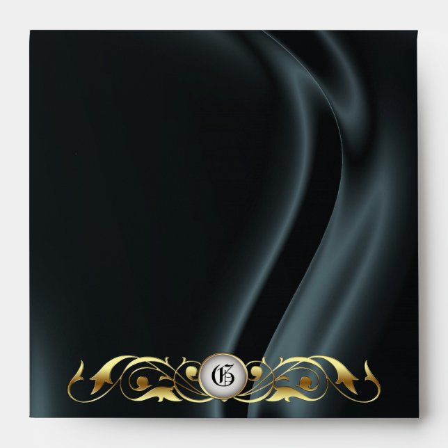 Enveloppe Monogramme Marquis Black Silk Gold Scrol (Devant)