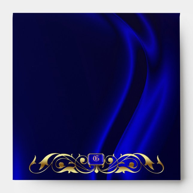 Enveloppe Monogramme Marquis Blue Silk Gold Scroll (Devant)
