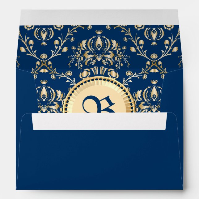 Enveloppe Monogramme médiéval classique Minuit bleue (Dos (Bas))