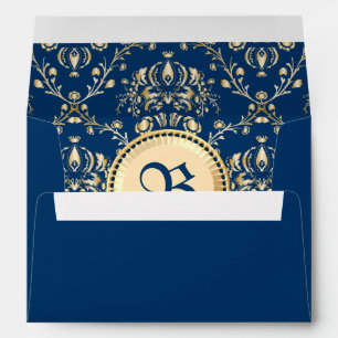 Enveloppe Monogramme médiéval classique Minuit bleue