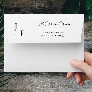 Enveloppe Monogramme minimaliste Mariage blanc   Adresse