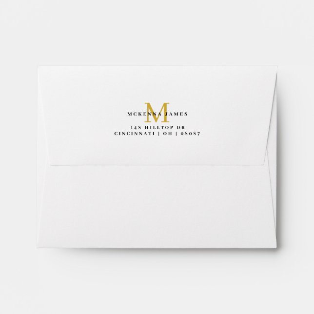 Enveloppe Monogramme moderne Adresse de retour Black Gold En (Dos (Haut rabat))