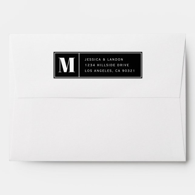 Enveloppe Monogramme moderne Black & White Adresse de retour (Dos (Haut rabat))