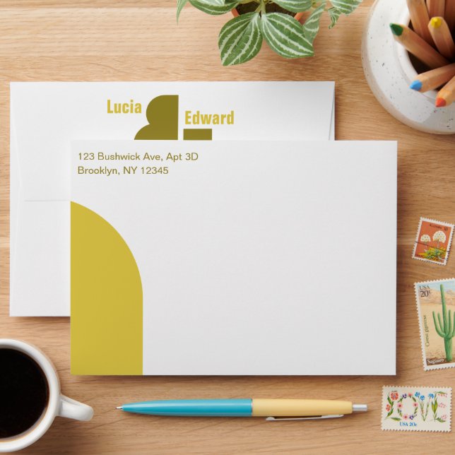 Enveloppe Monogramme moderne rétro blanc et vert (Desk)