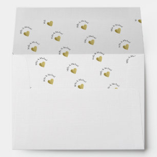 Enveloppe monogramme motif & coeur d'amour doré, blanc