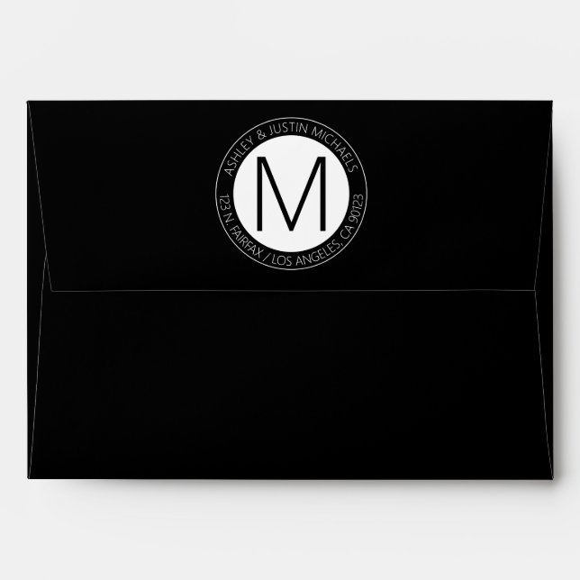 Enveloppe Monogramme noir & blanc moderne Adresse de retour (Dos (Haut rabat))