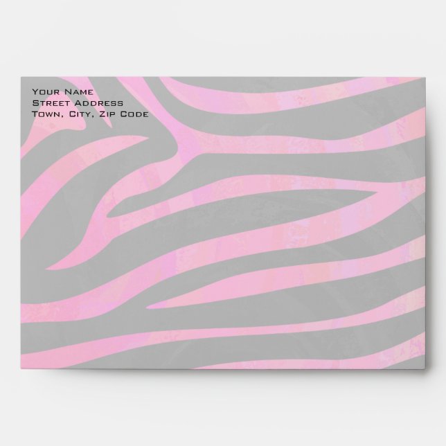 Enveloppe Monogramme noir et rose chaud Zebra Design (Devant)