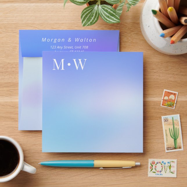Enveloppe monogramme nuageux bleu dégradé (Desk)