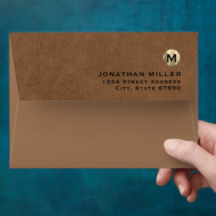 Enveloppe Monogramme or en cuir Brown Adresse de retour