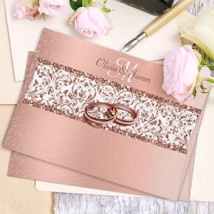 Enveloppe Monogramme or Rose métallique Mariage damassé