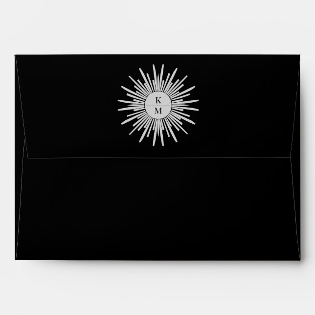 Enveloppe Monogramme personnalisé simple noir et blanc 5x7 M (Dos (Haut rabat))
