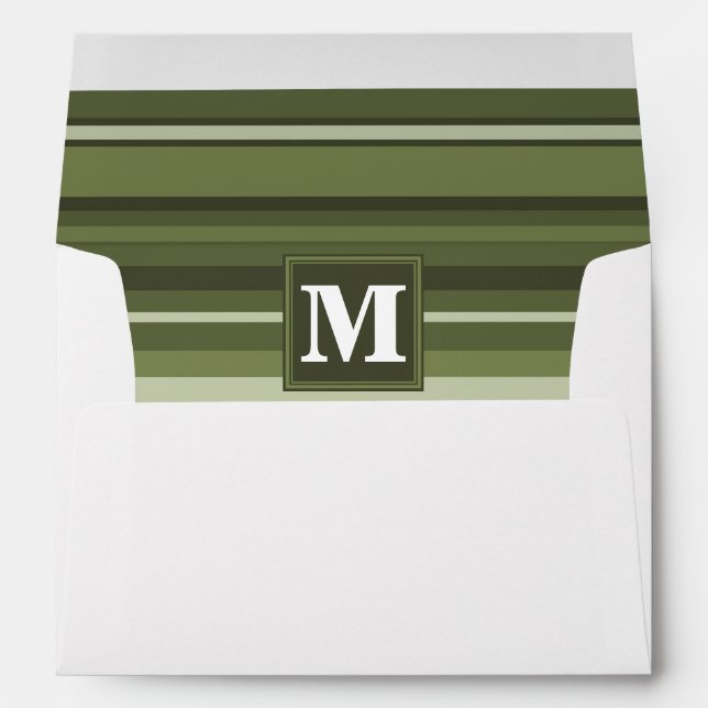 Enveloppe Monogramme rayures vert olive (Dos (Bas))