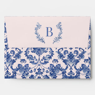 Enveloppe Monogramme rose et bleu Damas