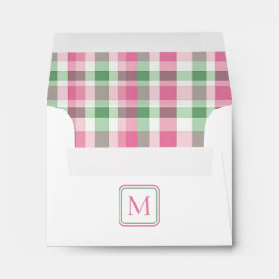 Enveloppe Monogramme rose et vert preppy