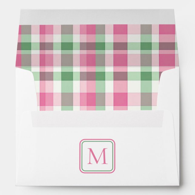 Enveloppe Monogramme rose et vert preppy (Dos (Bas))