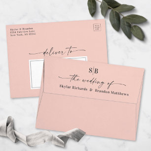 Enveloppe Monogramme rose pâle A7 5x7 Faire-part de mariage