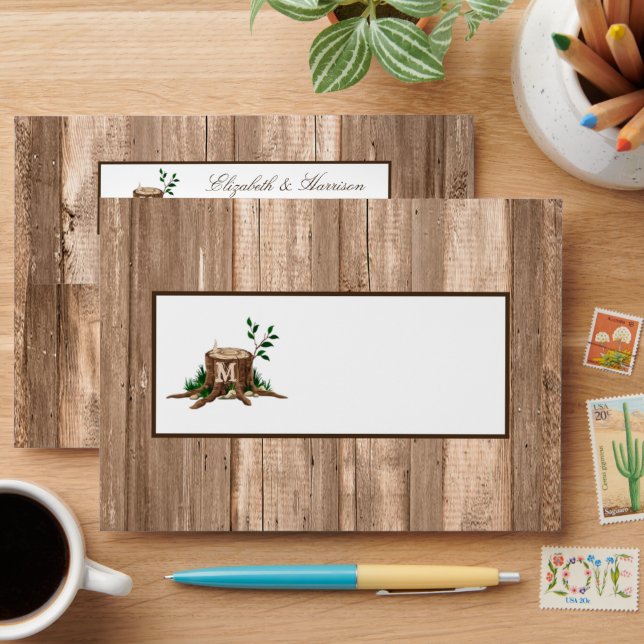 Enveloppe Monogramme rustique du pays Arbre et Mariage de bo (Desk)