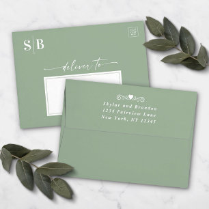 Enveloppe Monogramme vert à feuille claire 5x7 Faire-part de