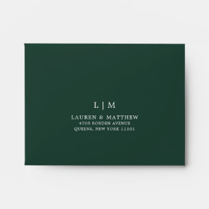 Enveloppe Monogramme vert de forêt simple Elégant Mariage RS