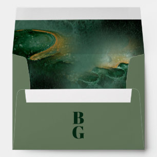Enveloppe Monogramme vert moderne 5x7 Faire-part de mariage