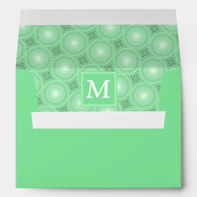 Enveloppe Monogramme vert ressort cercles motif (Dos (Bas))