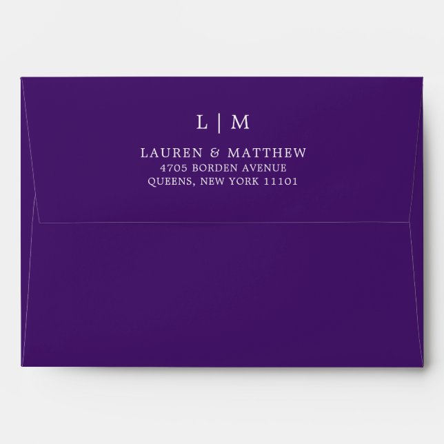 Enveloppe Monogramme violet simple Mariage élégant (Dos (Haut rabat))