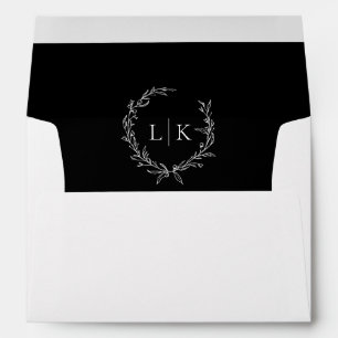 Enveloppe Monogramme Wreath Black   Mariage classique blanc