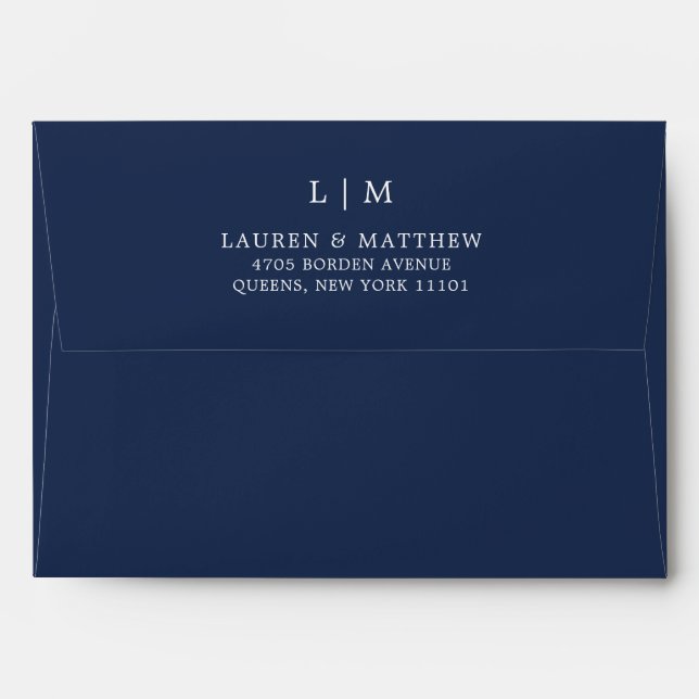 Enveloppe Monographie bleu marine simple Mariage élégant (Dos (Haut rabat))