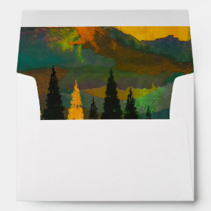 Enveloppe Montagnes et arbres colorés Mariage couché de sole