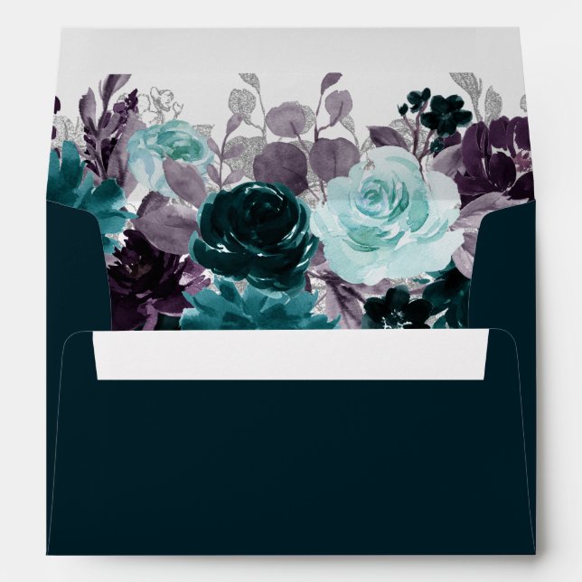 Enveloppe Moody Boho | Adresse florale Turquoise et violette (Dos (Bas))