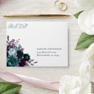 Enveloppe Moody Boho Bouquet floral foncé Turquoise Adress