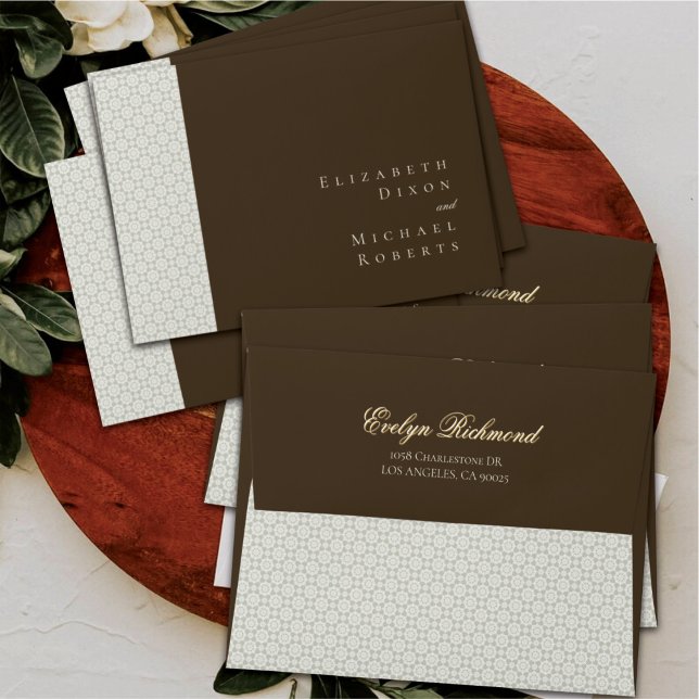 Enveloppe Moody Coffee Arabesque Boho Script Wedding (Créateur téléchargé)