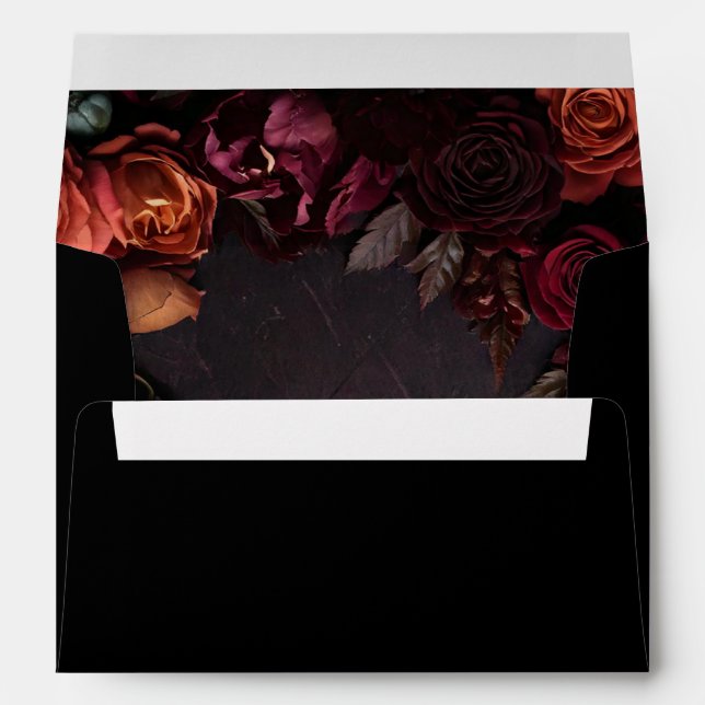 Enveloppe Moody Floral Adresse de retour Black Elegant Weddi (Dos (Bas))