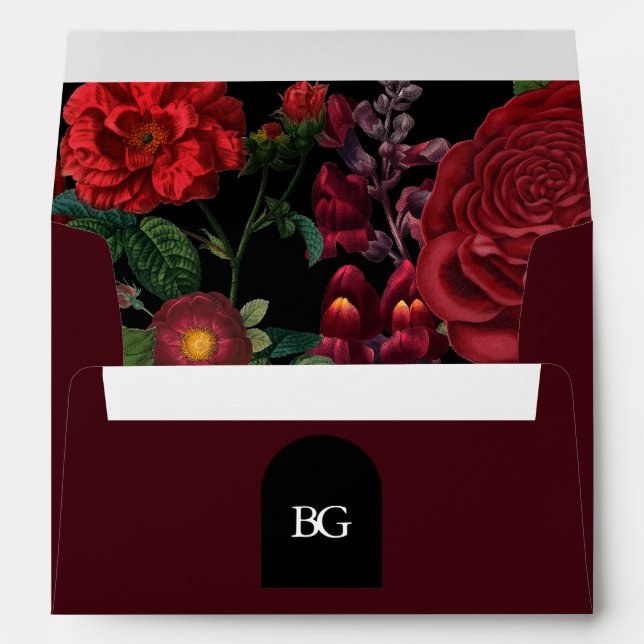Enveloppe Moody Florals Arch Red 5x7 Faire-part de mariage (Dos (Bas))