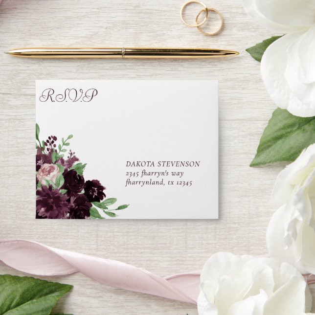 Enveloppe Moody Passion | Retour RSVP floral violet foncé (Wedding)