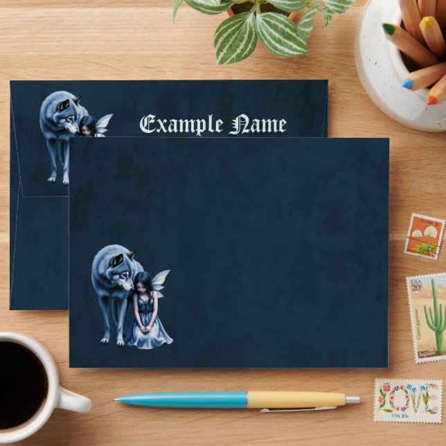 Enveloppe Moonlit Bond – The Wolf and the Gothic Fairy.   (Desk)