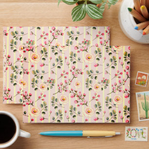 Enveloppe Motif à rayures florales rose pâle