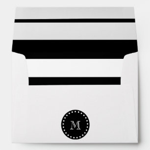Enveloppe Motif Black and White Stripes, Monogramme noir