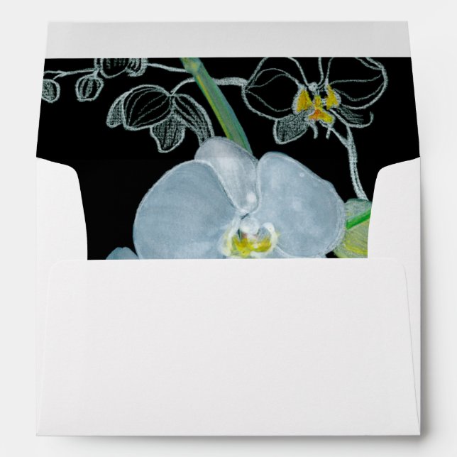 Enveloppe Motif blanc d'orchidées d'aquarelle (Dos (Bas))