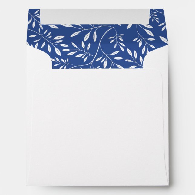 Enveloppe Motif bleu Indigo de feuille et de mariage monogra (Dos (Bas))
