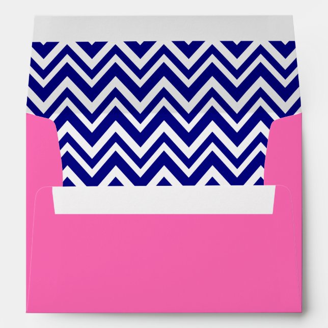 Enveloppe Motif bleu marine Chevron avec rose chaud (Dos (Bas))