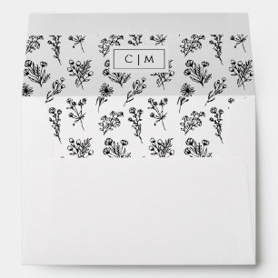 Enveloppe Motif botanique Noir + Blanc avec/Retour Adresse