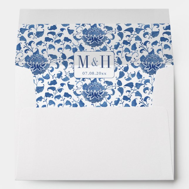 Enveloppe Motif chinois Blue Floral Mariage Adresse de retou (Dos (Bas))
