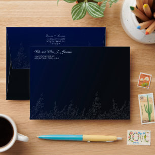 Enveloppe Motif damassé bleu et argenté tourbillonnant