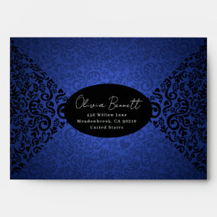 Enveloppe Motif damassé foncé élégant bleu