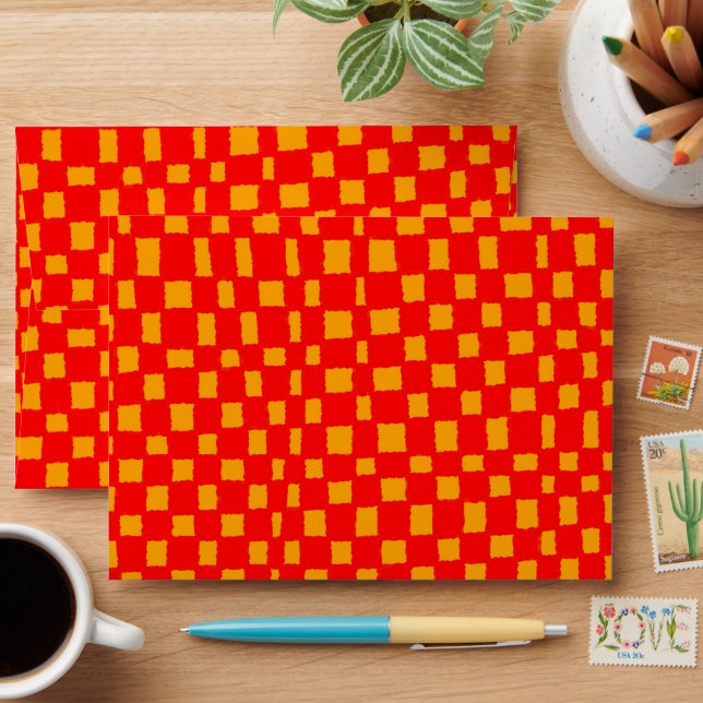 Enveloppe Motif damier orange rouge vif (Desk)
