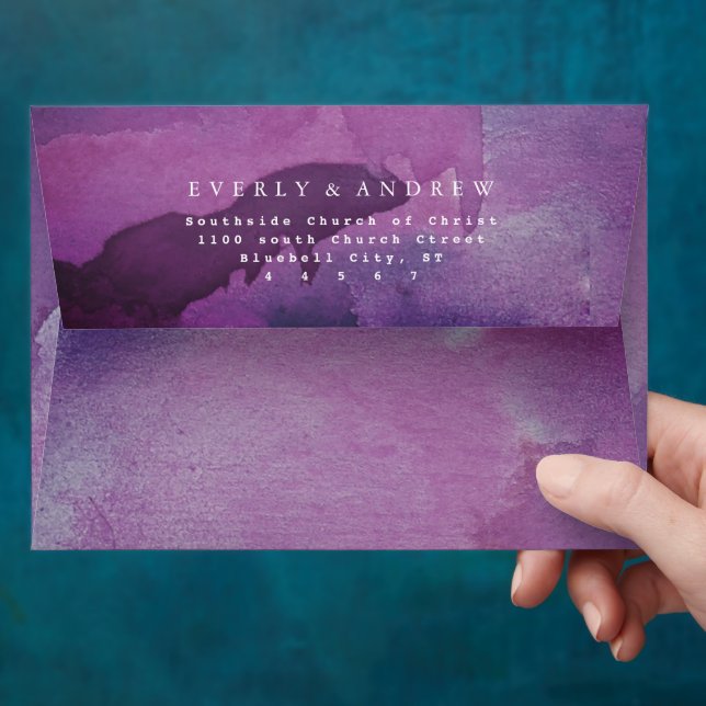 Enveloppe Motif d'aquarelle Abstraite violet et rose (Hand)