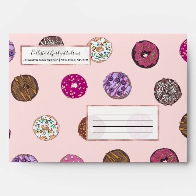 Enveloppe Motif d'aquarelle Artsy Rose Sprinkt Donuts (Devant)